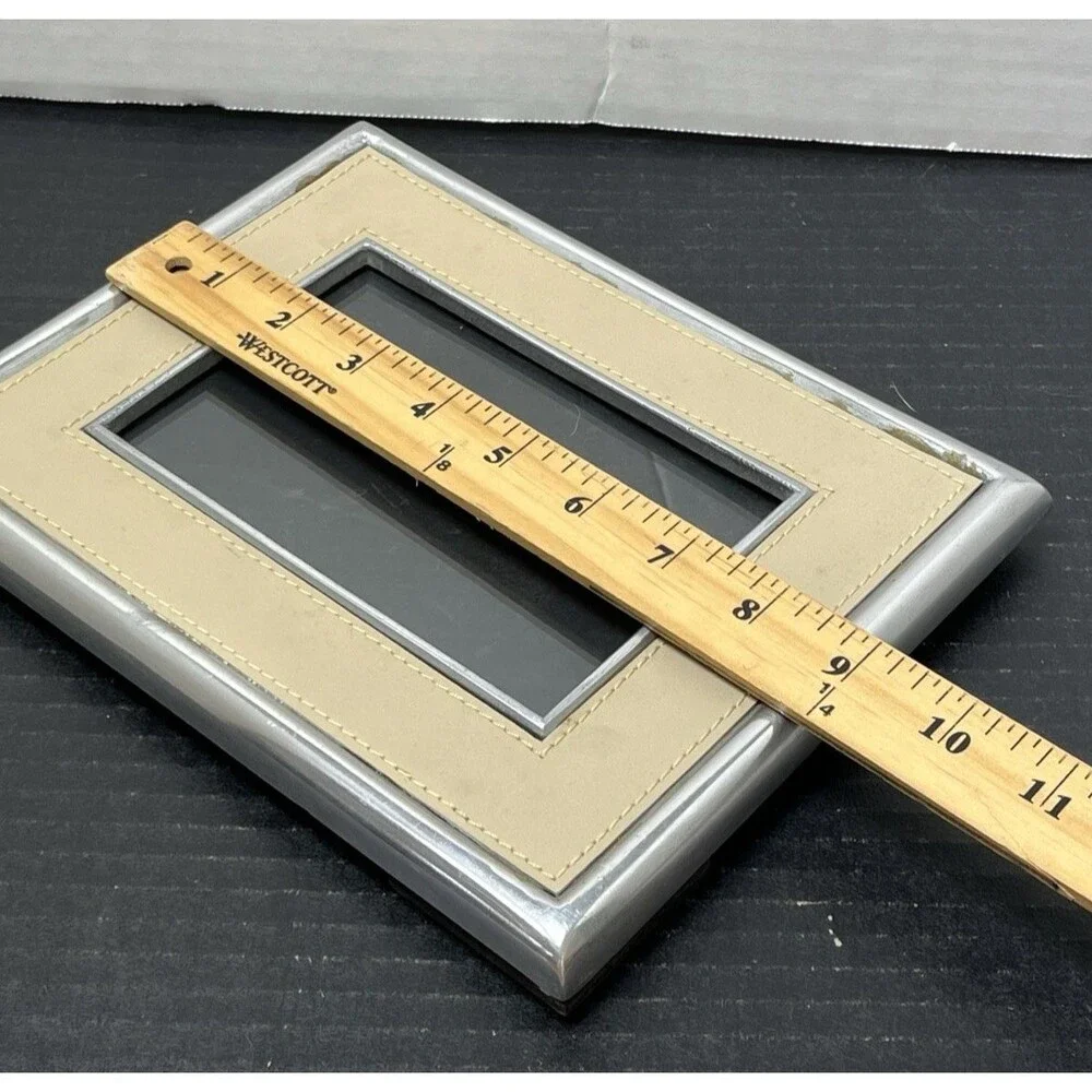 Three Contemporary Luxe Stitched Leather & Brushed Silver Picture Frame 4 x 6